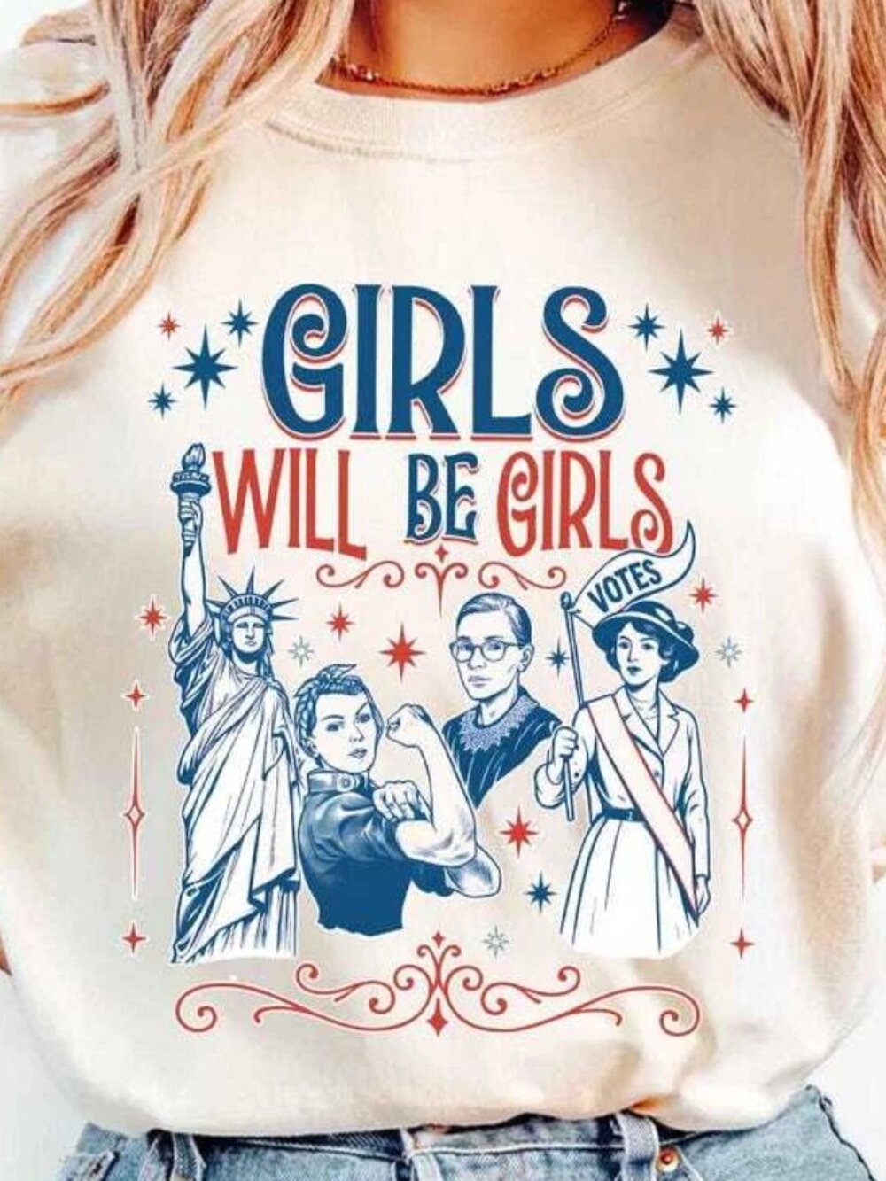 Girls Will Be Girls Comfort Colors Shirt, Patriotic Feminist 4th of July   276